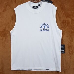 Represent Shirt Mens Large White Crew Graphic Cut Off Sleeveless Tank Tee
